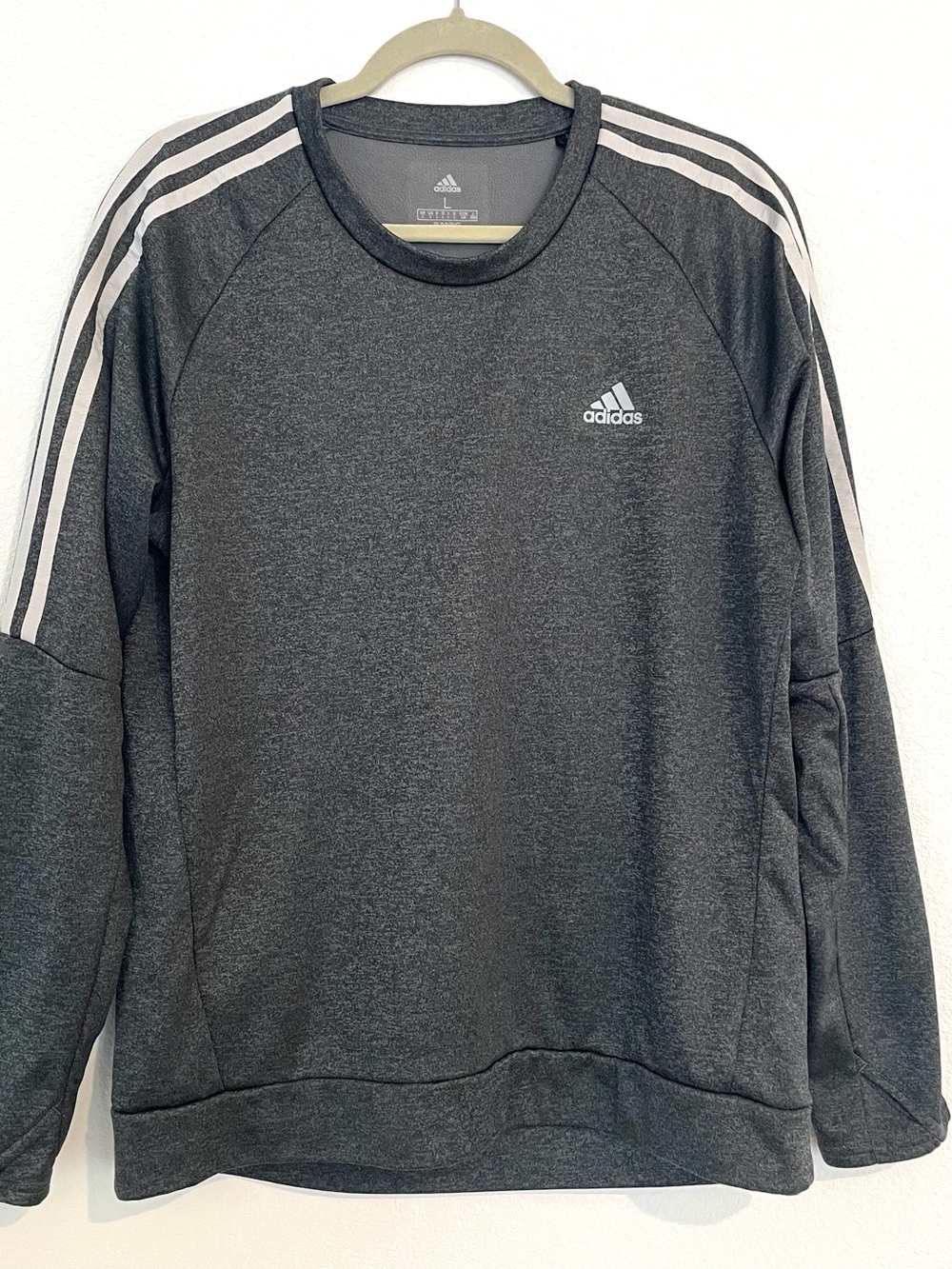 adidas Men’s L Charcoal Crewneck Sweatshirt with White Shoulder Stripes